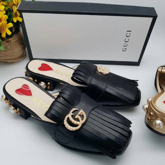 SEPATU WANITA SELOP GUCCI MUTIARA/ PEARL LOAFER FLATSHOES IMPORT PREMIUM