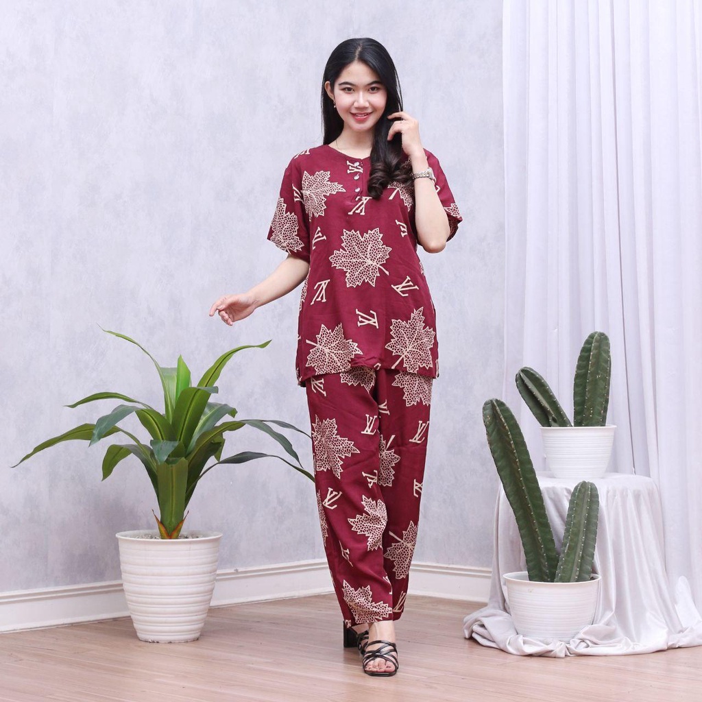 Setelan CP ANDIN Setelan Tyedye Batik Piyama Batik Baju Tidur Dater Cantik-VICKY MAROON