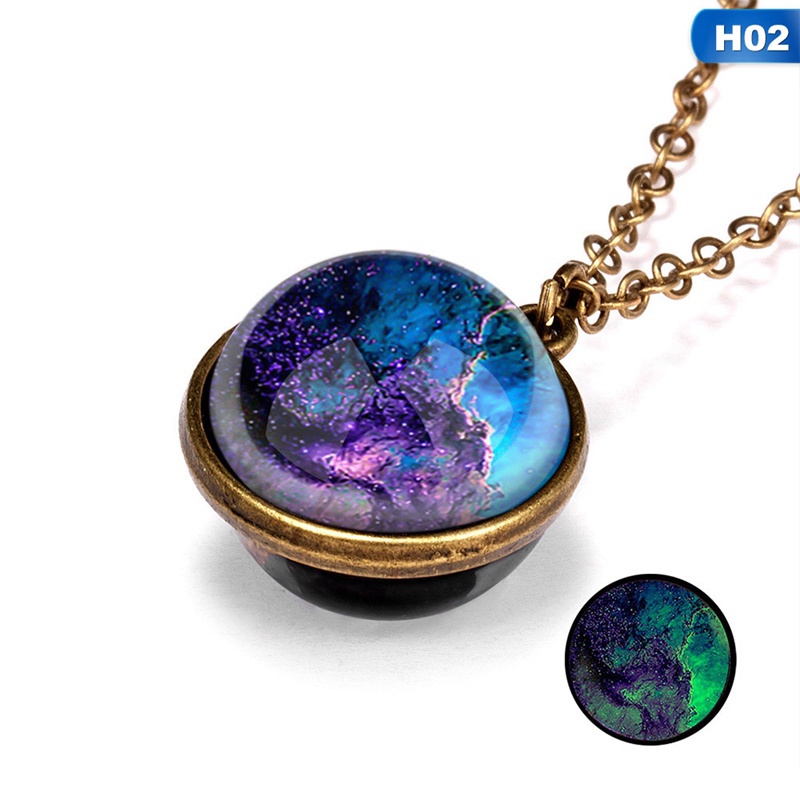 Luminous Universe Planet Galaxy Glow in the Dark Double Sided Glass Necklace Hot