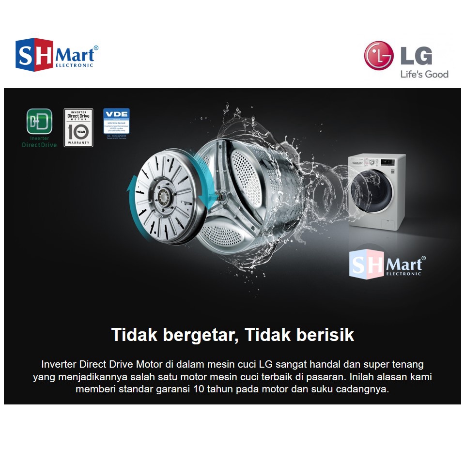 Mesin Cuci LG FRONT LOADING 8,5 KG FV1285S5WS  AI DD™ dengan Steam (MEDAN)