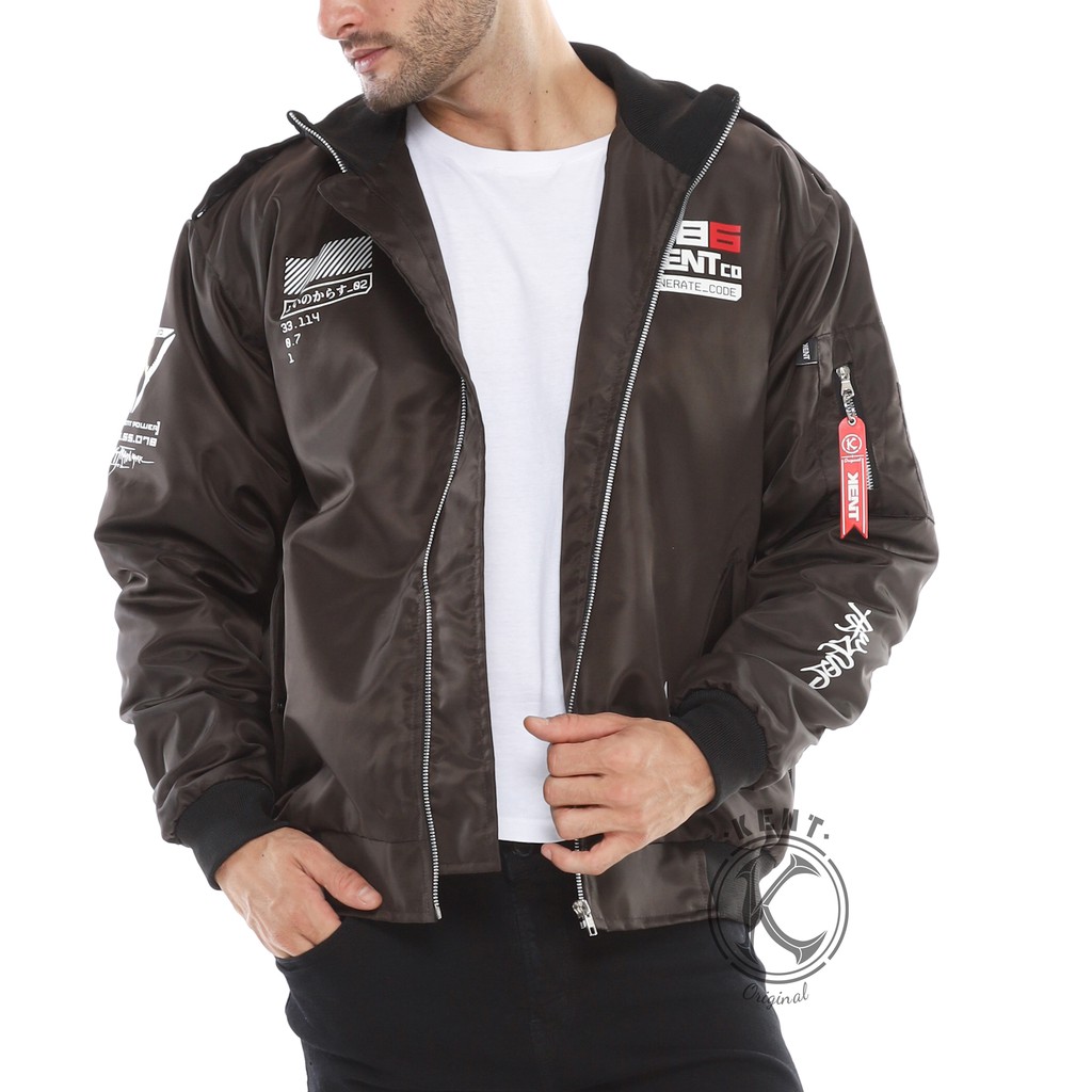 Kent Jaket Pria Bomber Pilot Word Brown