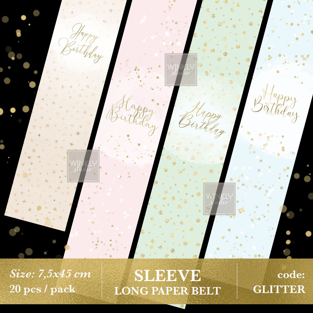 20pcs LONG Paper BELT Birthday / Sabuk Kertas Parcel Ulang Tahun Label Hampers Ultah SLEEVE GLITTER