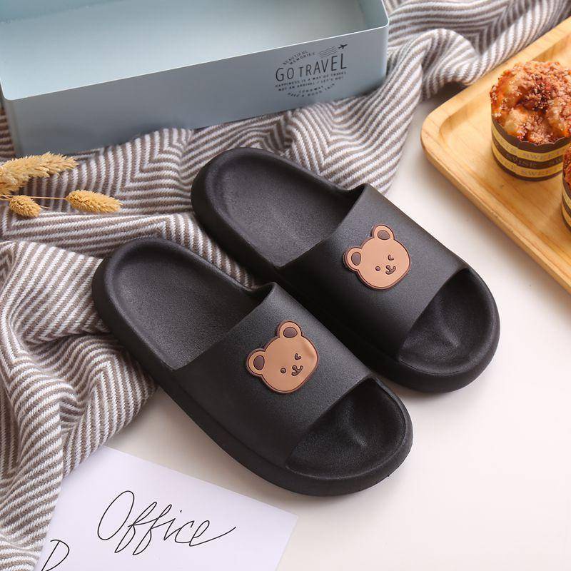 ( GS ) SANDAL KARET MOTIF KARAKTER BERUANG COKLAT LUCU SANDAL SLIP ON WANITA PRIA