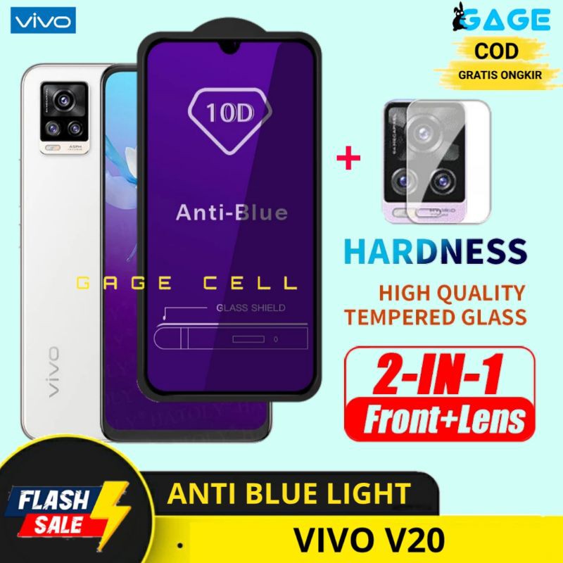 2IN1 TEMPERED GLASS ANTI BLUE LIGHT RAY VIVO V20 TG ANTIGORES RADIASI VIVO V20 FULL LAYAR KAMERA