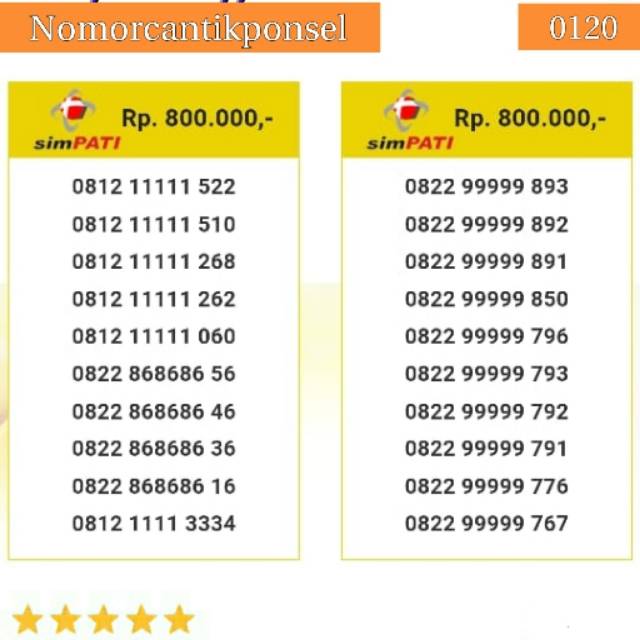 Nomor cantik simpati 0812 0822 seri panca 11111 triple AB 868686 panca 99999 rapi#0120