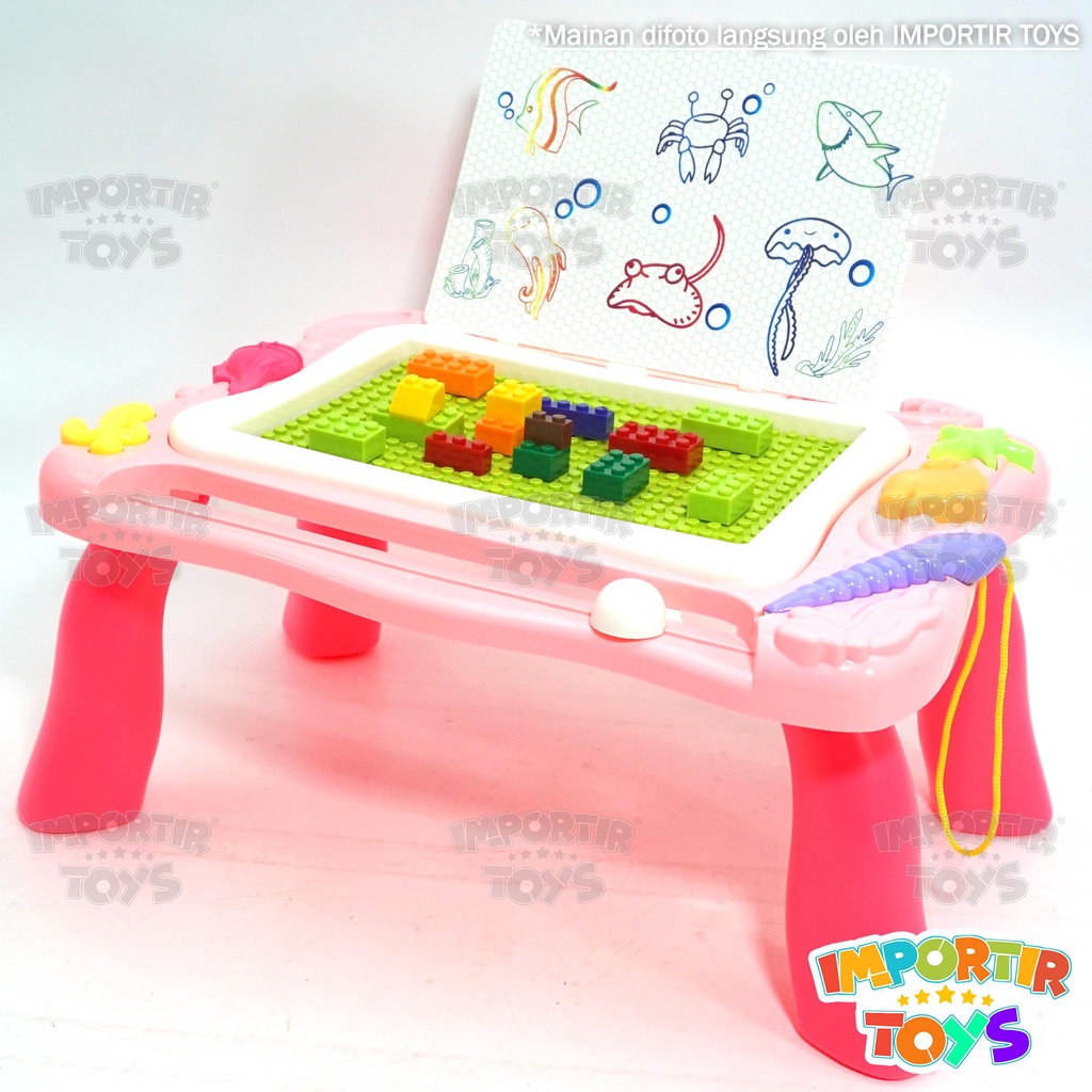 Meja Anak Magnetic Blocks Pallete Drawing Board 2 IN 1 Mainan Edukasi Belajar