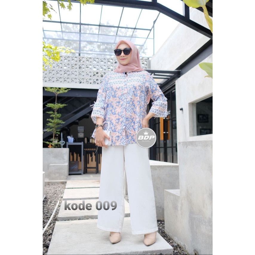 tey-17 Batik wanita ASJ SA HRB026 Kenongo Kemeja Tosca Pendek-kode 009
