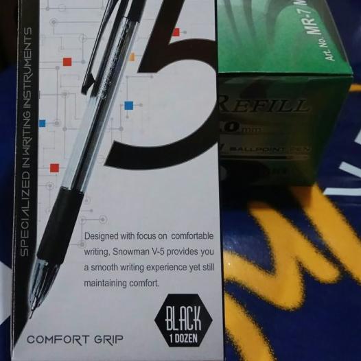 

☻ Pulpen Snowman V-5 0.7 mm (isi 12 buah) - Hitam ❆