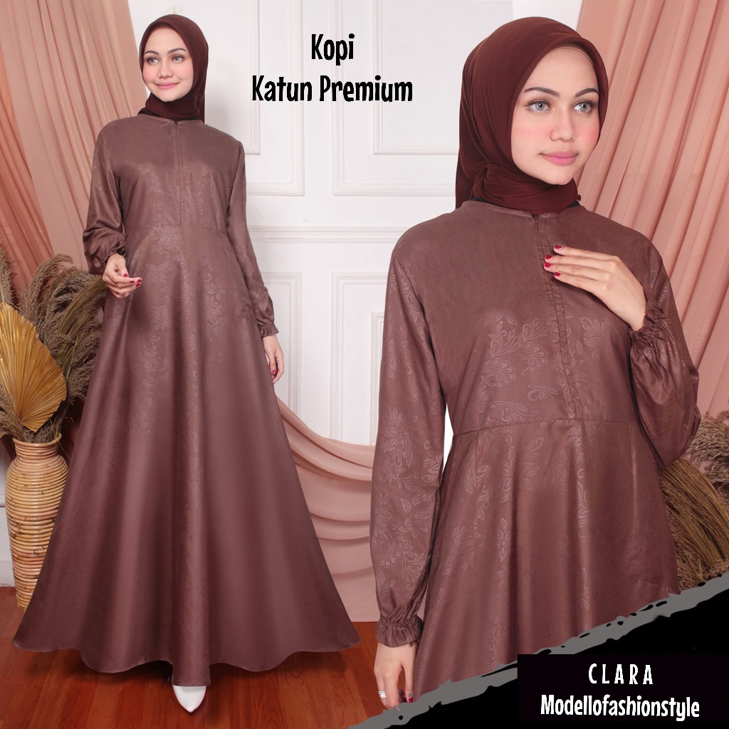 Clara - Gamis Dress L / XL Jumbo Polos Emboss Busui Bahan Katun 100% Berkualitas Kondangan Seragaman