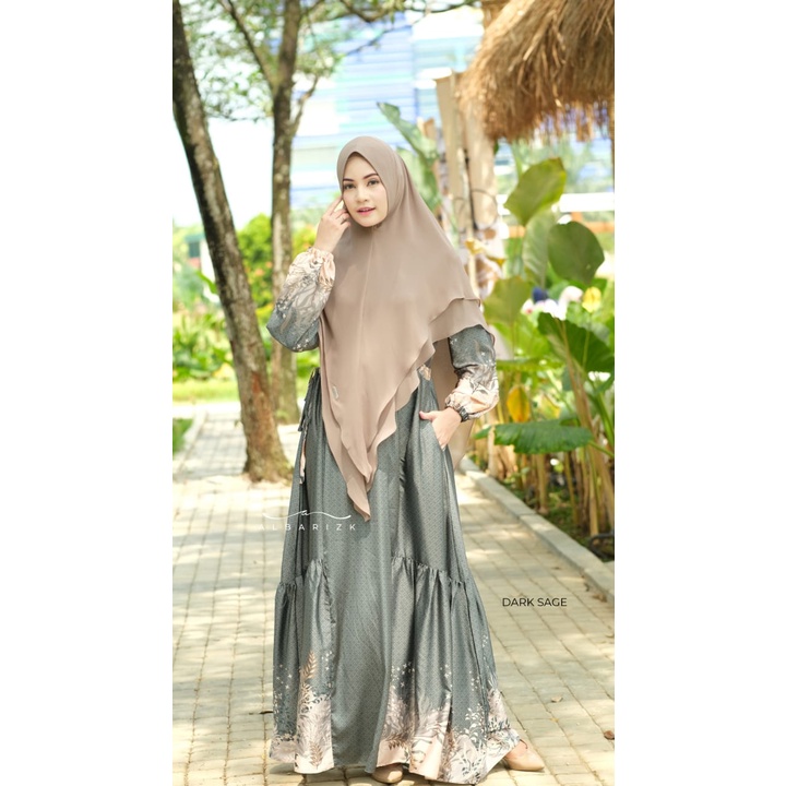 saffashion - Abarizk Umma Gamis Syari Queenzy Set Khimar ceruty Dress Motif Bahan Jersey mix Silk