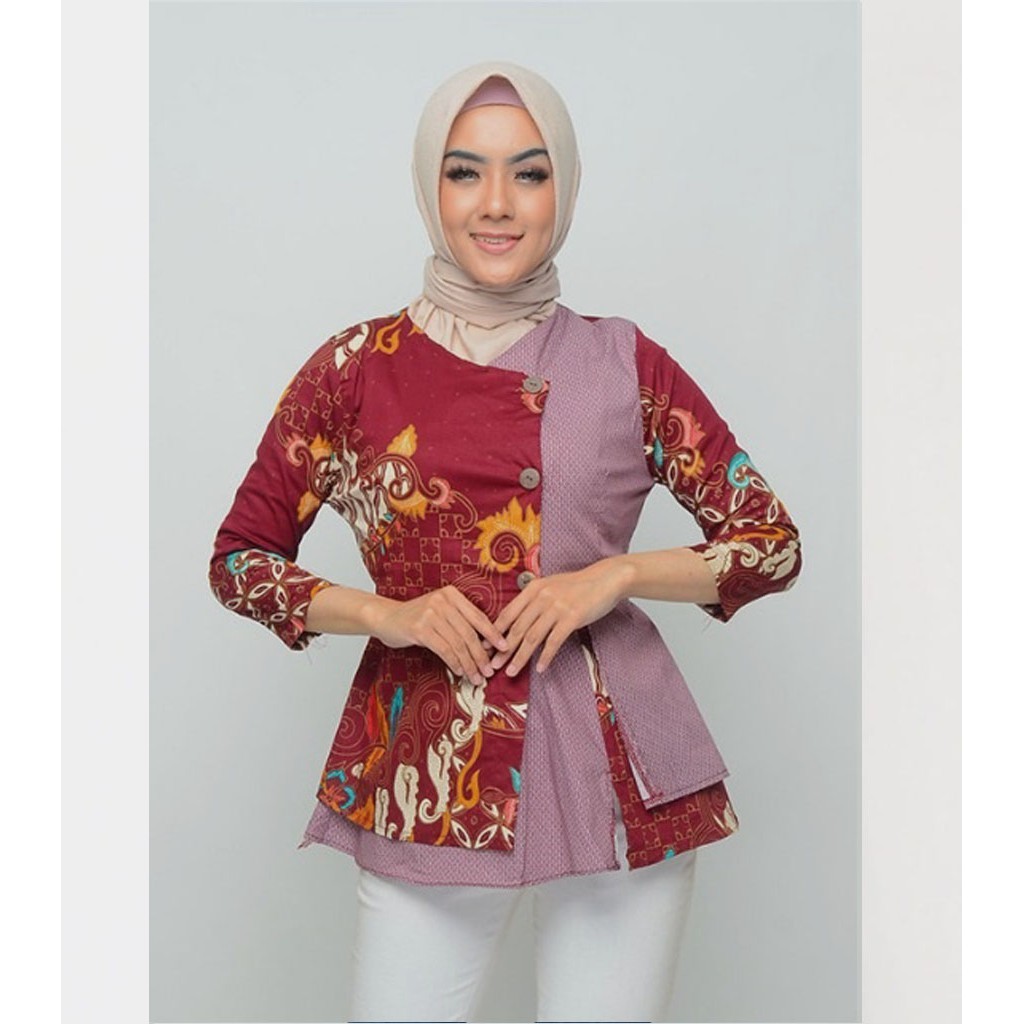 Batik wanita - Atasan blouse batik fashion wanita 184 Size XL-MAROON D XL
