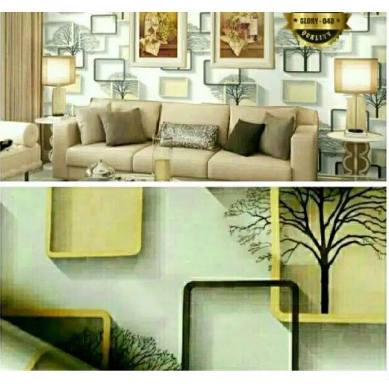 wallpaper stiker dinding motif kotak 3D gold