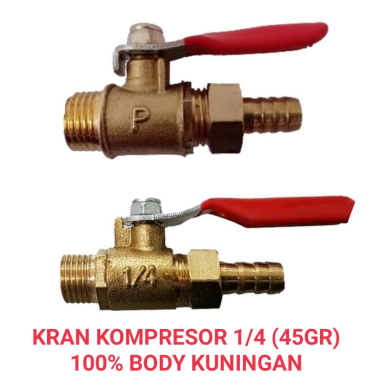 KRAN KOMPRESOR 1/4 BODY 100%  KUNINGAN