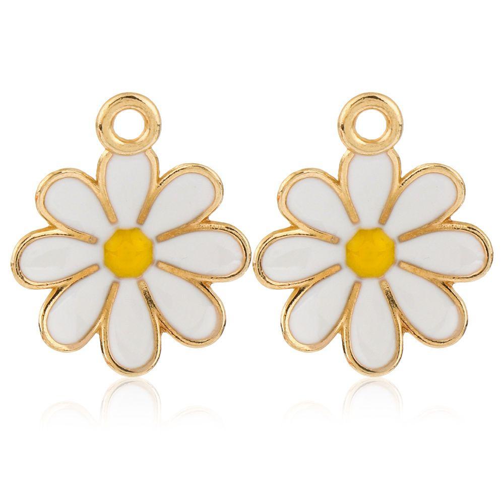 Lily Daisy Charm Alloy Enamel Gelang Charms Charm Manik Bunga Daisy