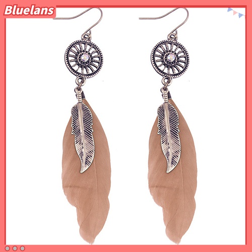 Perhiasan Anting Menjuntai Bentuk Bulu Roda Rongga Gaya Vintage Untuk Wanita