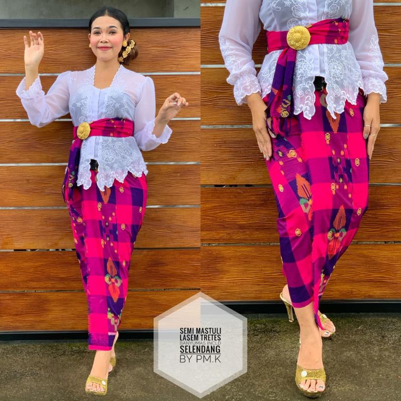 Kamen endek semi mastuli Tretes emas include selendang // Kamen endek Tretes semi mastuli