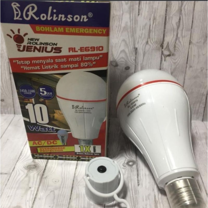 Bohlam Emergency 2 Fungsi AC/DC // Bohlam Jenius 10Watt Rolinson RL-E6910 // Baterai Bisa Diganti