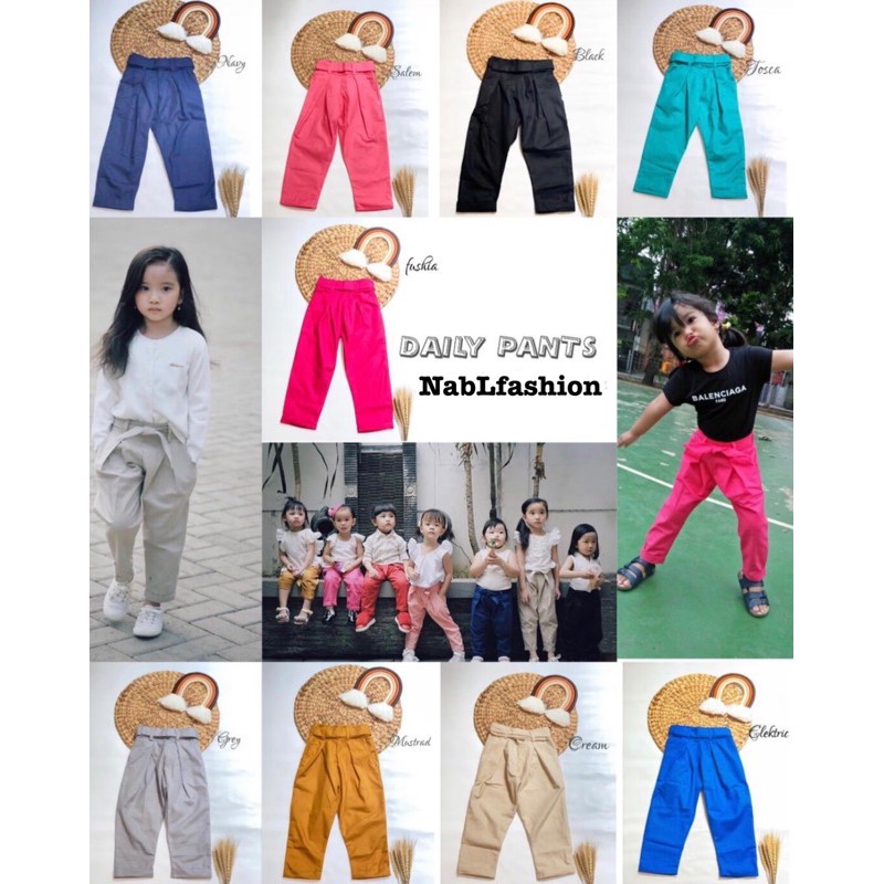 Celana panjang daily pants anak perempuan 2-9 tahun bahan katun cigaret nablfashion merah