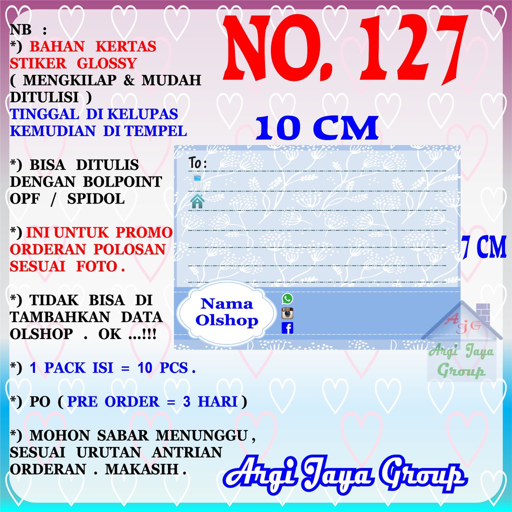 

Promo!Stiker Label Pengiriman Polosan No = 127 (10x7cm) 1 Pack = 10 Pcs