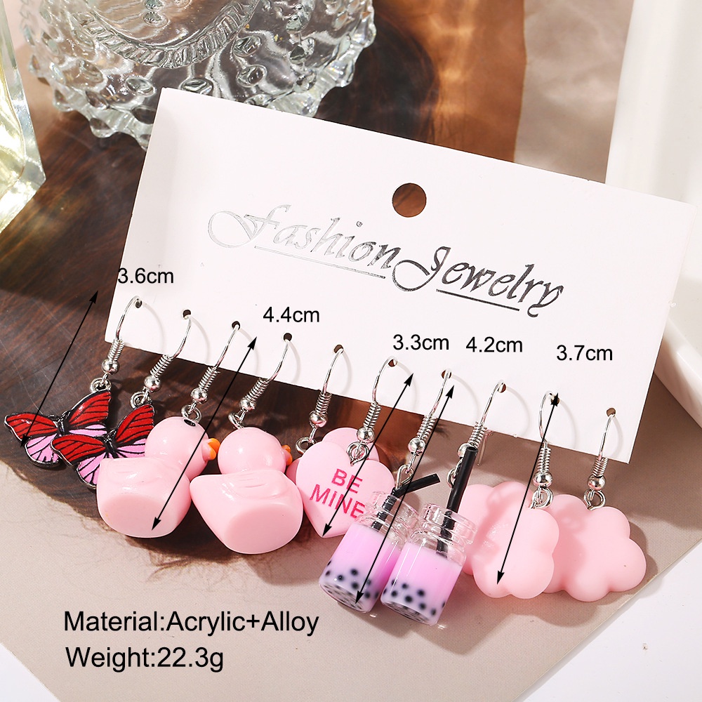 10pcs / Set Anting Tusuk Gantung Wanita Desain Kupu-Kupu / Hati / Jamur / Bebek Geometri Untuk Hadiah