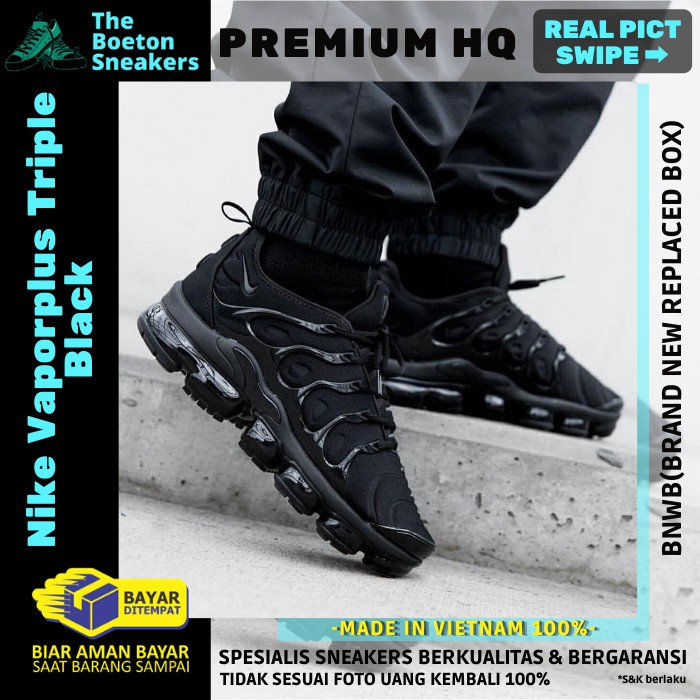 Sepatu Running Nike Vapor Max Plus Sneakers Wanita Sneaker Pria Original Premium Triple Black BNIB I
