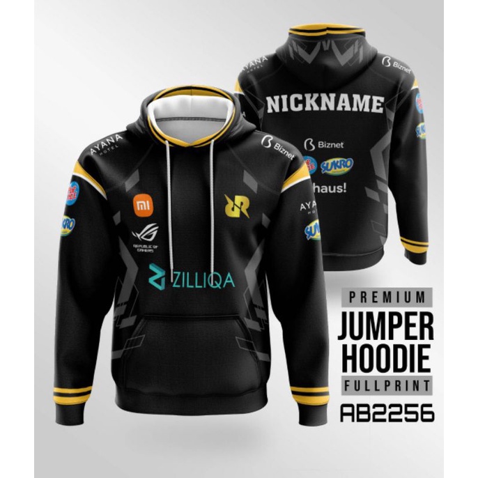 Jaket Hoodie Jumper game RRQ Meliora hitam custom free nickname XS-XL