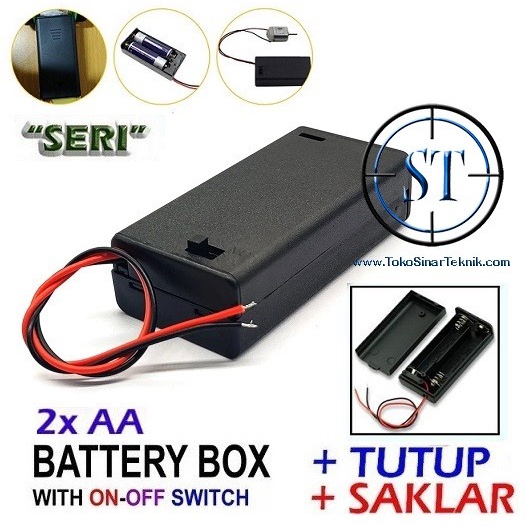 2x AA Battery Holder Baterai Case Batere Box Kotak Baterai Charger AA + Tutup Saklar Dudukan Batre AA isi 2