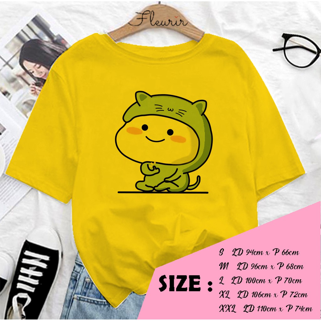 FLEURIR - KAOS PENTOL CAT STICKER WANITA DEWASA LENGAN PENDEK TEE UNISEX OVERSIZED JUMBO