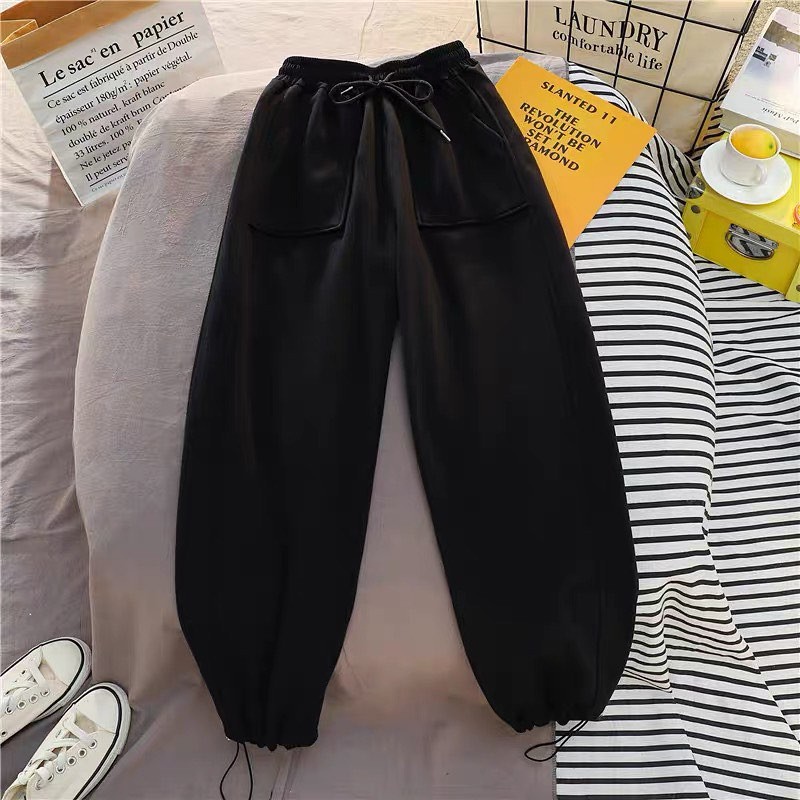 Celana Jogger Polos Caka Sweat Pants Pakaian Olahraga Wanita Clana Panjang Murah Modern Bawahan Kasual Untuk Harian Rumahan Daily OOTD Latihan Dance Senam Zumba Running Terbaru-Black