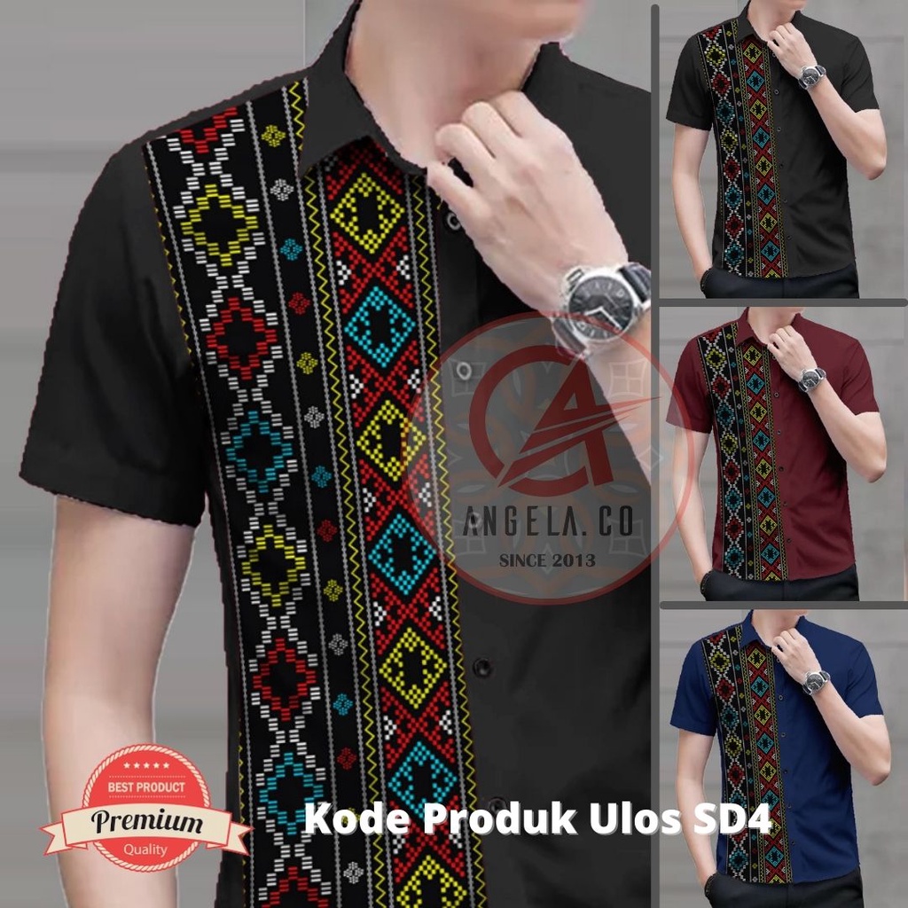 Angelaco | Batik Pria Lengan Pendek | Batik Etnik Pria Motif Ulos Sadum SD4
