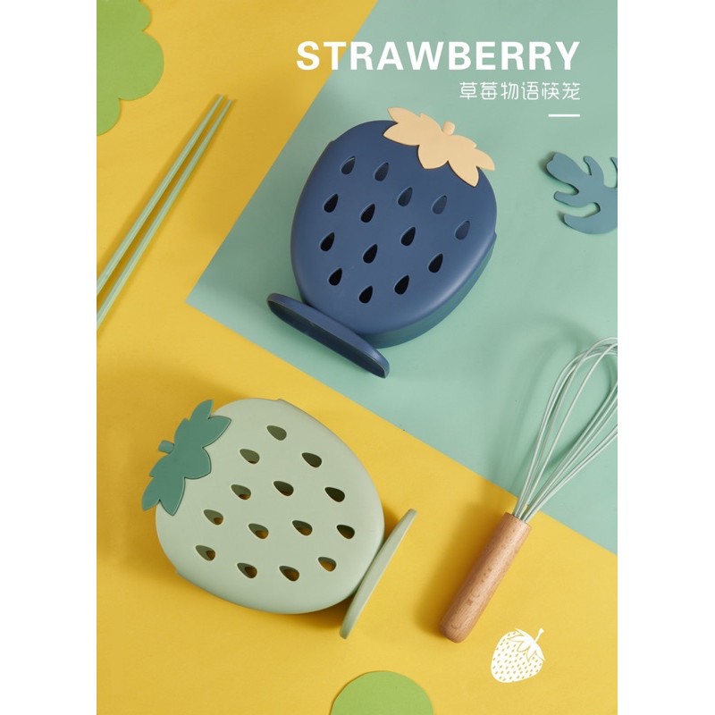 AZ Tempat Tirisan Sendok Garpu Motif Strawberry - Tempat stationary Multifungsi Serbaguna