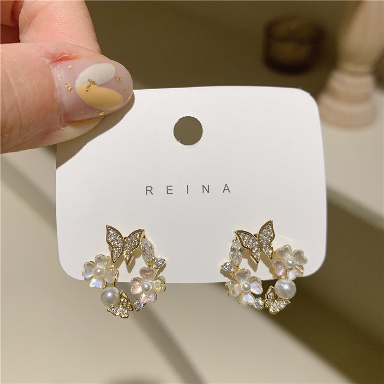 2022 Anting Tusuk Sterling Silver 925 Desain Kupu-Kupu / Bunga Hias Berlian Imitasi Untuk Wanita