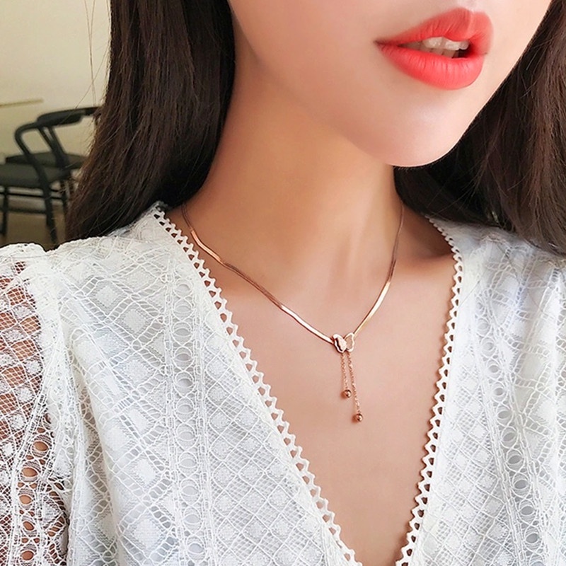 Kalung Liontin Hati Mutiara Bahan Titanium Anti Karat Gaya Korea Untuk Wanita