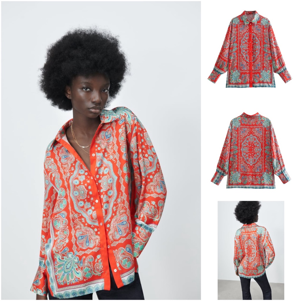 KEMEJA SILKY MERAH IMPORT WANITA RETRO LENGAN PANJANG MIX IMPORT PREMIUM 6VEN5948