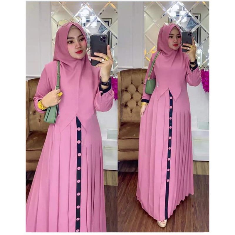 syari maxi gamis dress elisa jumbo busui dusty pink free kerudung