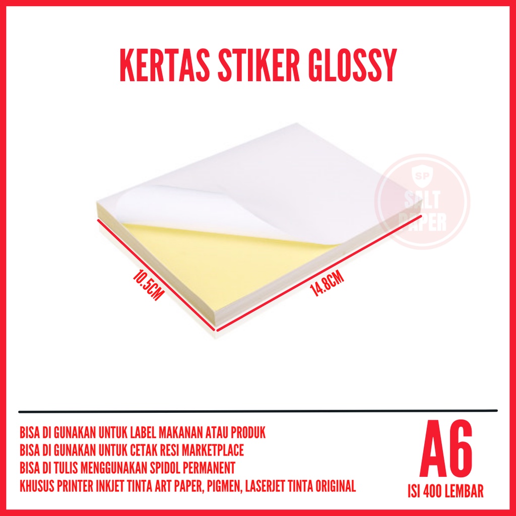 

Kertas Stiker Glossy A6 isi 400 lembar / Kertas Stiker A6 Glossy / Kertas Sticker A6 Glossy