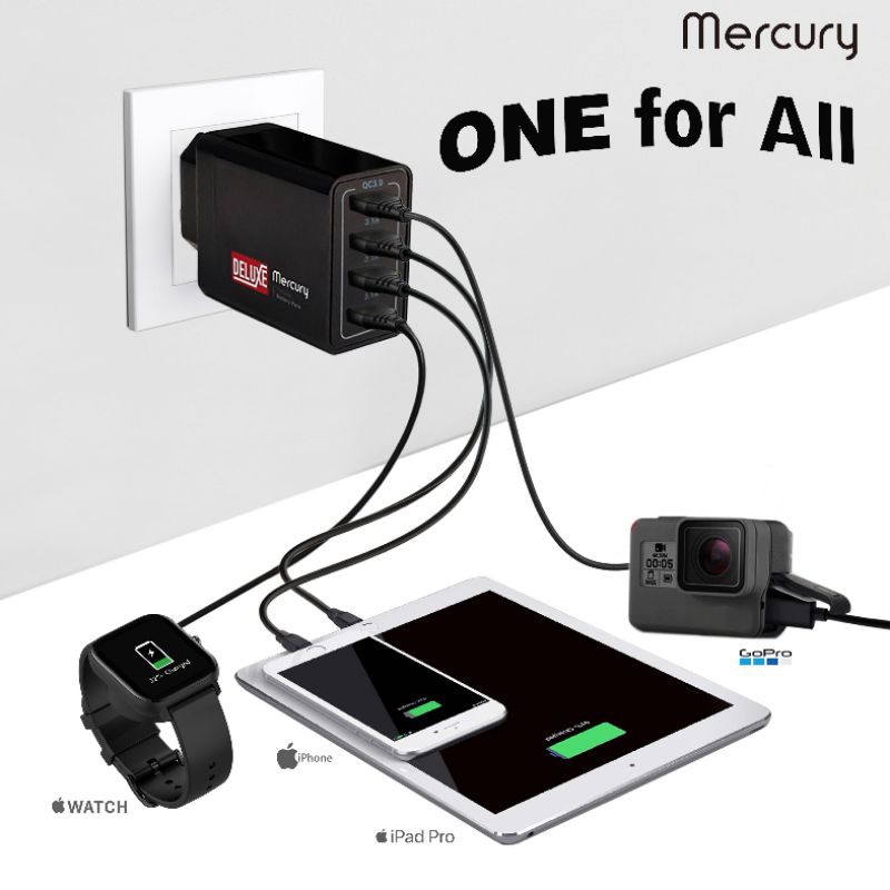 CHARGER MERCURY QUICK CHARGING 4USB QUALCOMM WHITE- GARANSI 24 BULAN FULL Mercury - Speed Dual