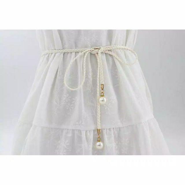 COD TERLARIS | TERMURAH | GROSIR TALI KEPANG IKAT PINGGANG 5 WARNA MUTIARA / DAUN-Putih mutiara