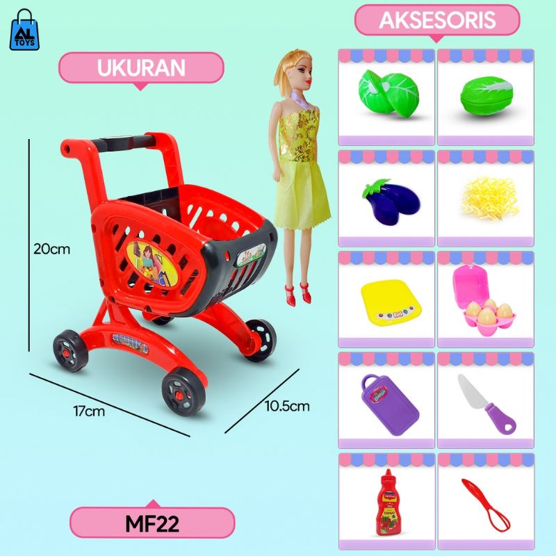 AJ Trolley Supermarket Set 918/Mainan Troli Belanja / Keranjang Belanja / Dorongan Belanja