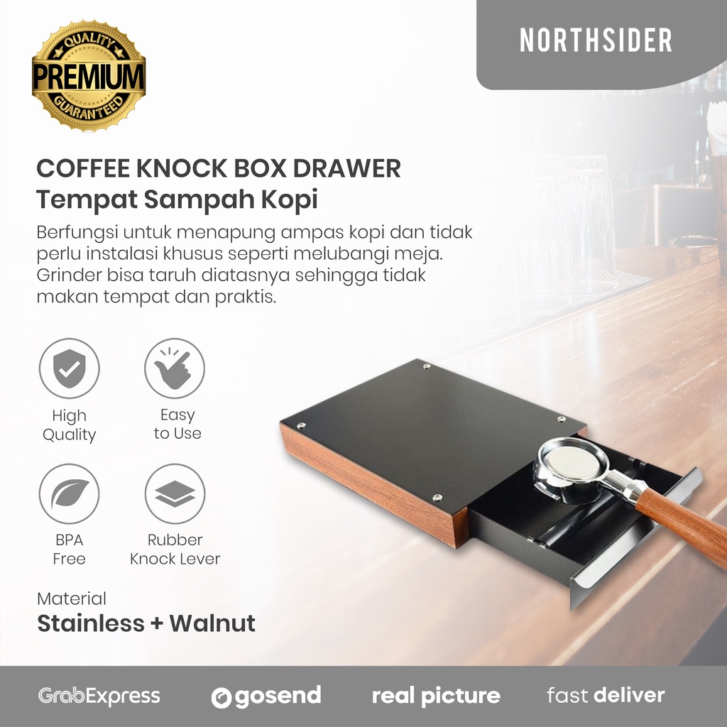 COFFEE KNOCK BOX DRAWER STAINLESS WALNUT TEXTURE - TEMPAT SAMPAH KOPI