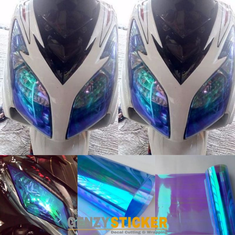 stiker lampu pelangi headlamp pelangi biru