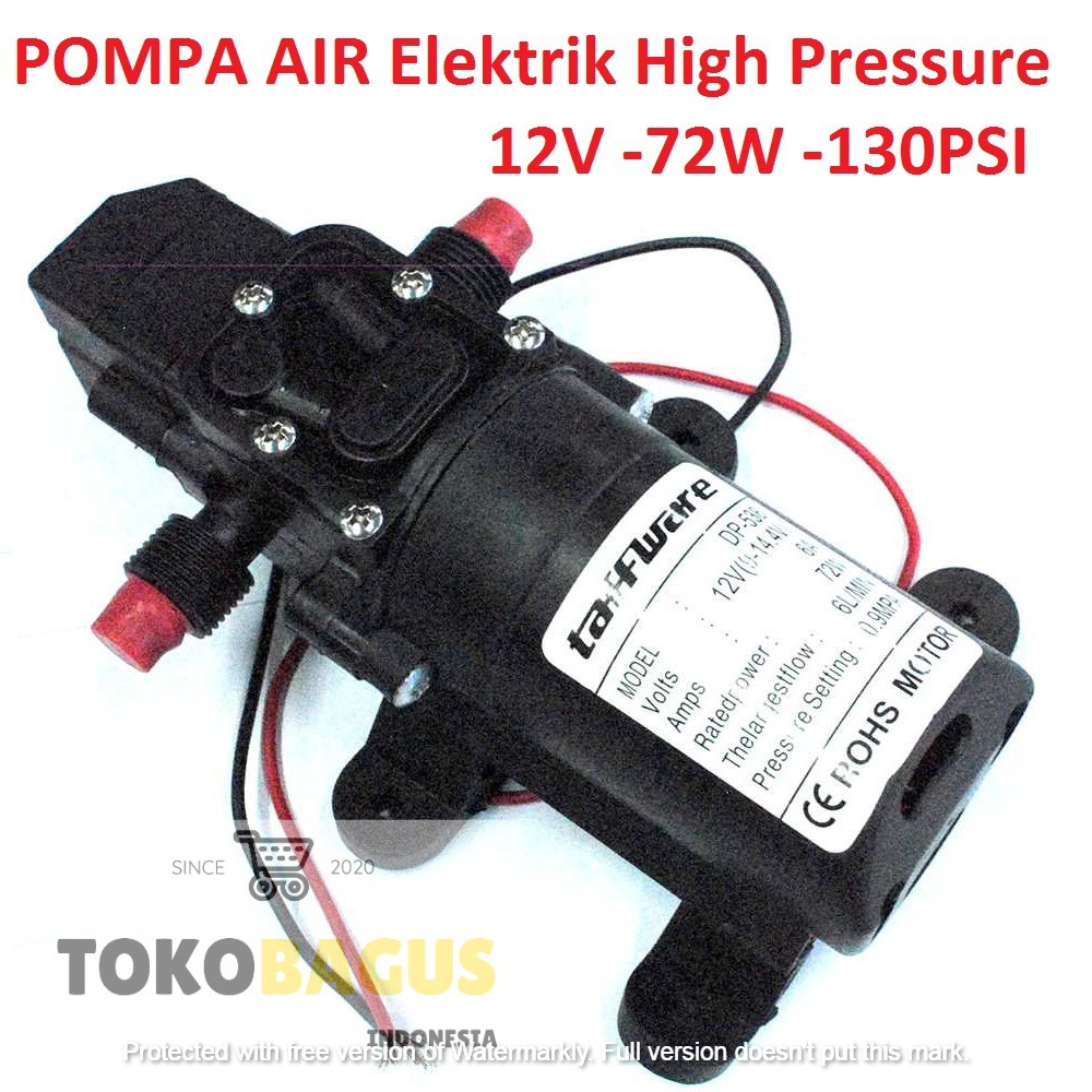 Pompa Air Elektrik High Pressure 12V 72W 130PSI - Taffware - Electric Waterpump - water pump