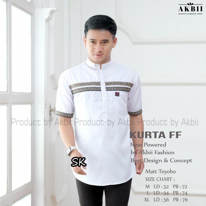 Baju Koko FF Lengan Pendek Koko Kurta Toyobo Terlaris Atasan Muslim Terbaru M L XL