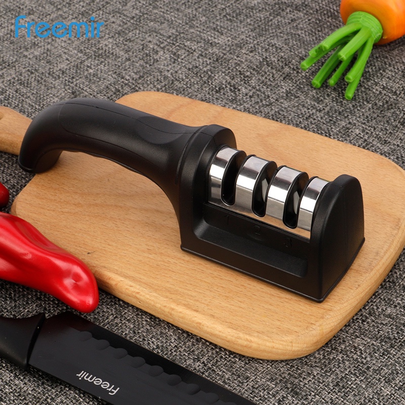 Alat Pengasah Pisau Dapur Knife Sharpener Utensil Hitam 3 Tahap Asahan Pisau Buah Pisau Daging