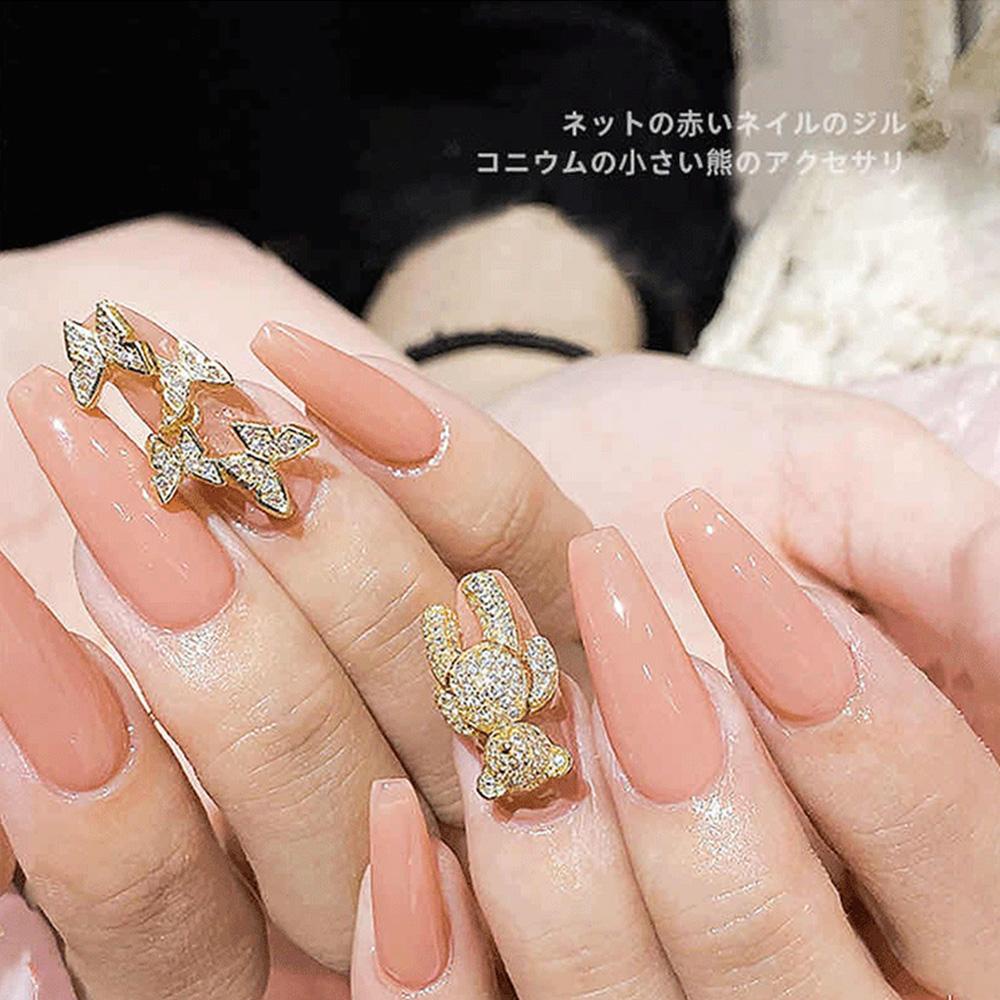 Mxbeauty 3D Kuku Rhinestones Emas Rose Gold Mewah Zirkon Shiny Kristal Beruang Kuku Perhiasan