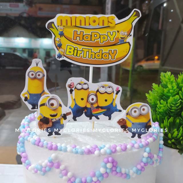 Paket Hiasan  Kue  MINION  BANANA Birthday Topper Cake 