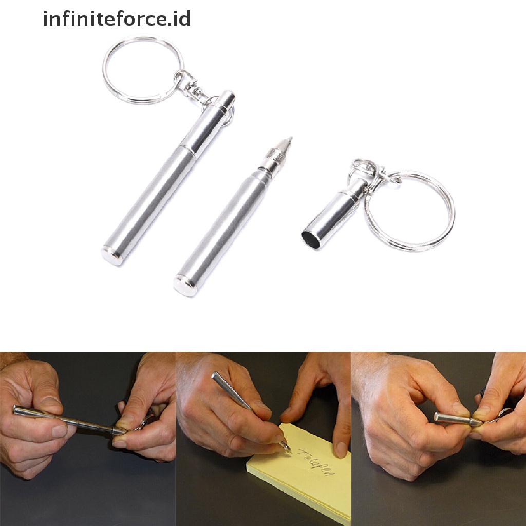 Infiniteforce.id Gantungan Kunci Bentuk Pulpen Teleskopik Bahan Stainless Steel Untuk Tanda Tangan / Darurat