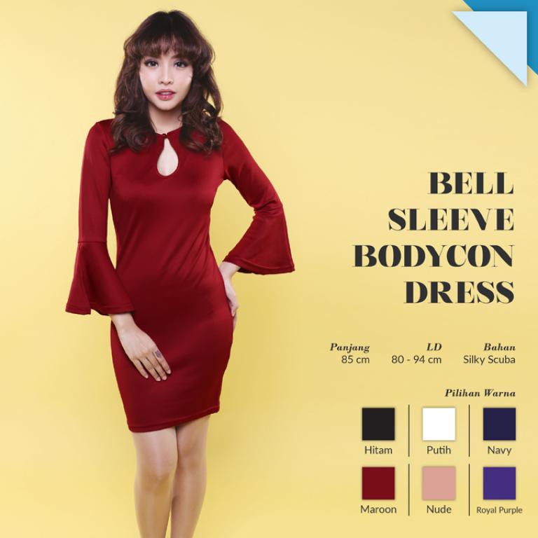 JANE COLLECTION || Mini Dress Wanita Press Body Con Lengan Terompet Sexy - Bell Sleeve Bodycon Dress