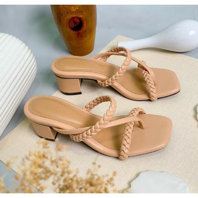 Sandal heels wanita kepang silang terbaru