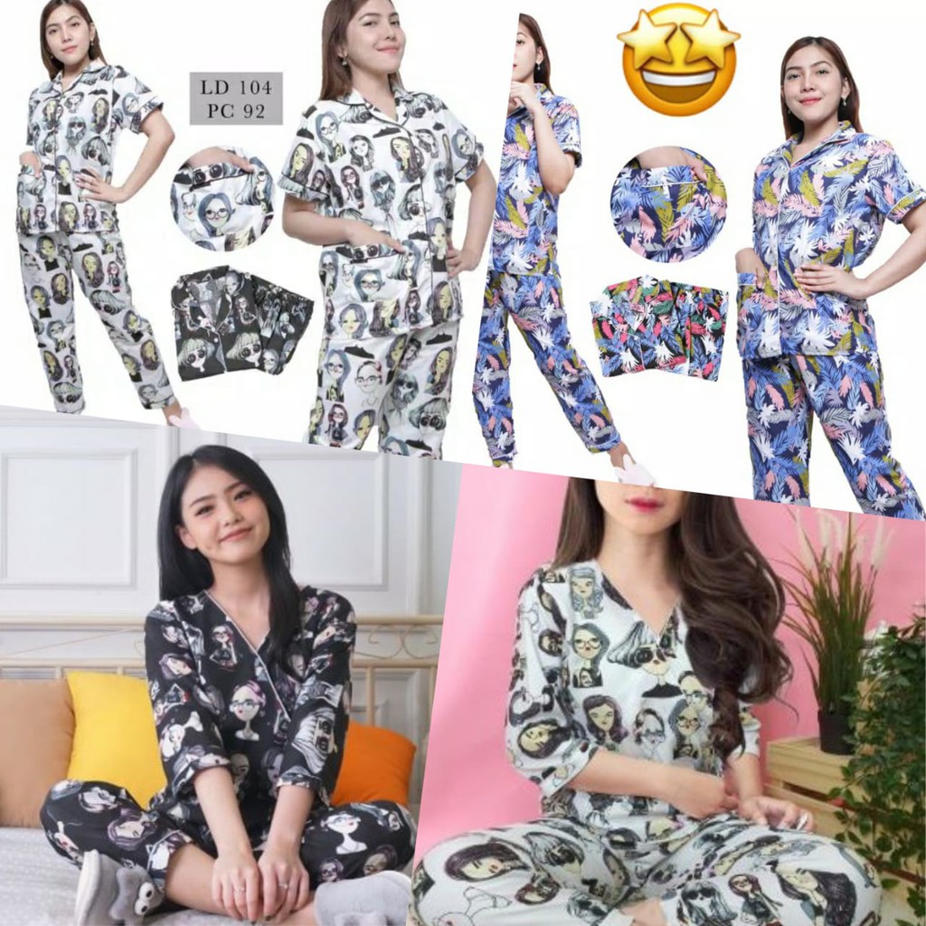 HipNop Piyama CP MIX Baju Tidur Wanita Dewasa Celana Panjang Lengan Pendek Kimono